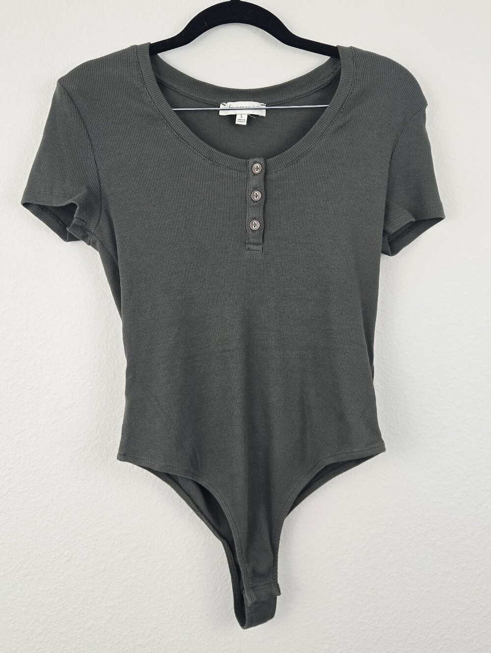 Green Francesca's Ribbed Thong Bodysuit